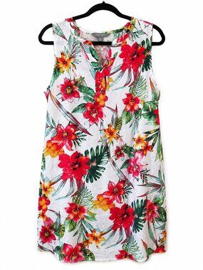 Suzanne Grae 100% Linen Tropical Floral Shift Dress Size 10